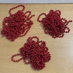 Vintage Christmas Bead Garland Lot of 3 Red Cranberry Color 15' Foot Stings MCM